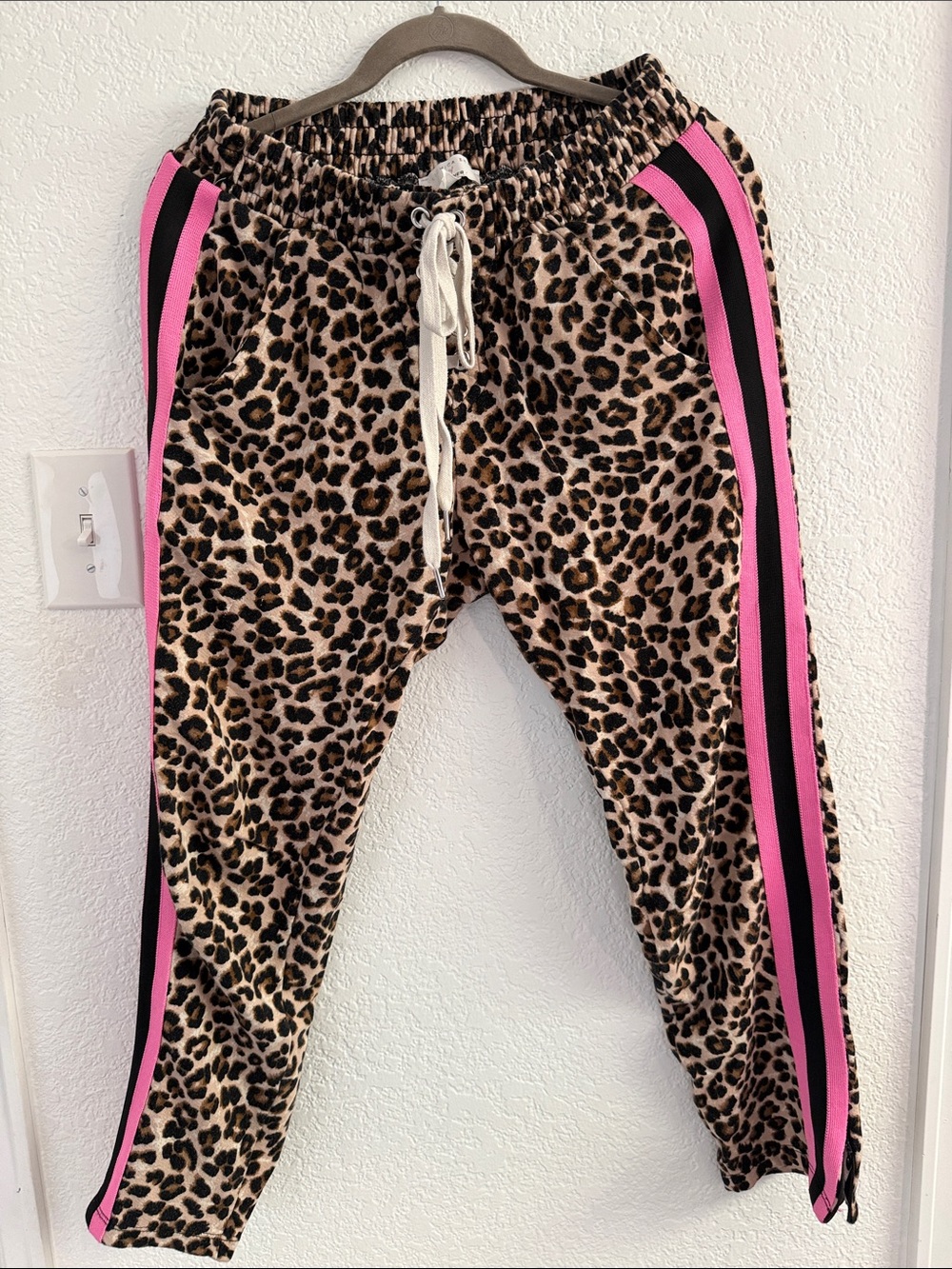 Veronica Beard for Bandier Leopard Print Joggers with Pink Side Stripes